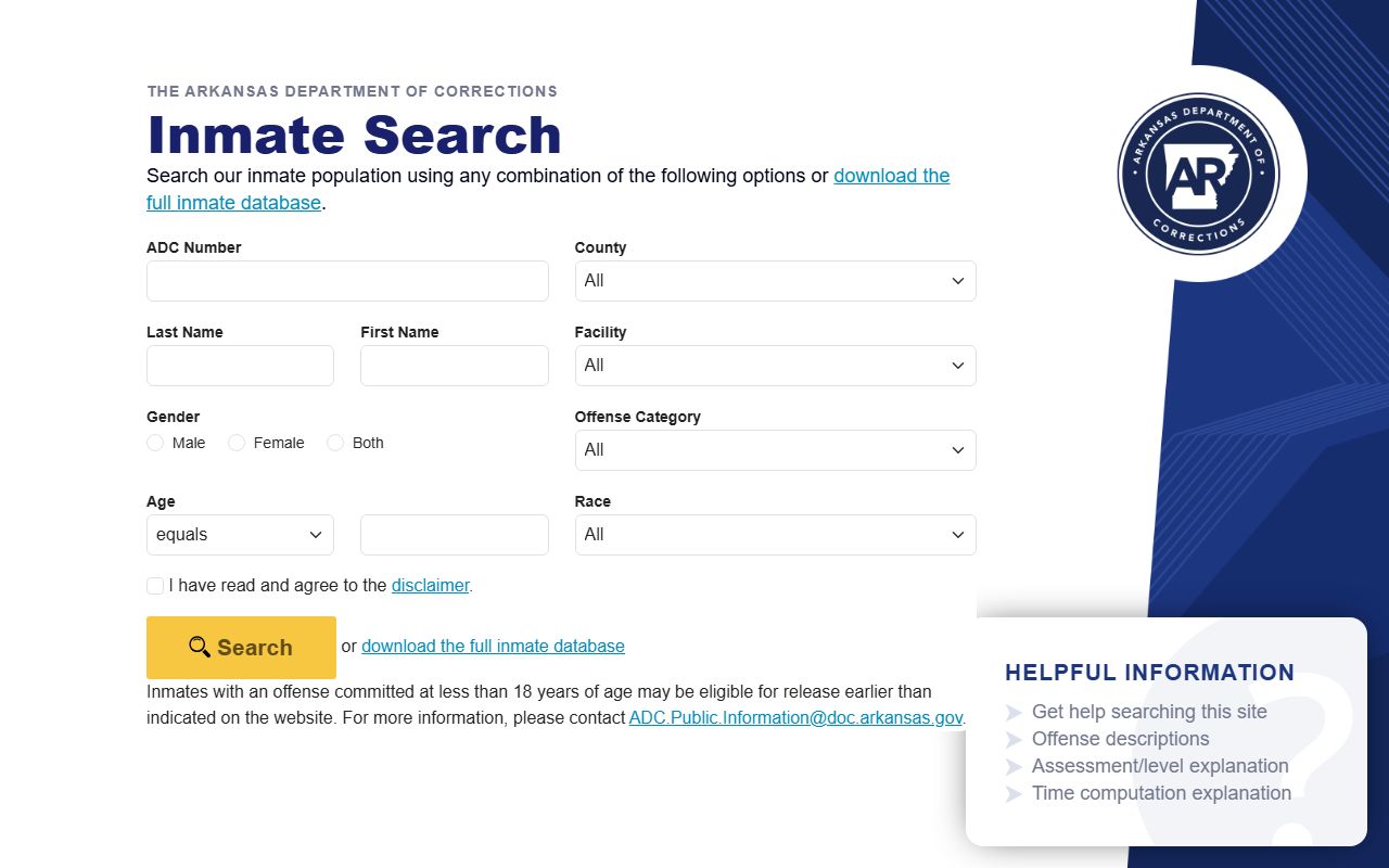 Arkansas DOC search for Phillips County Detention Center inmate placement