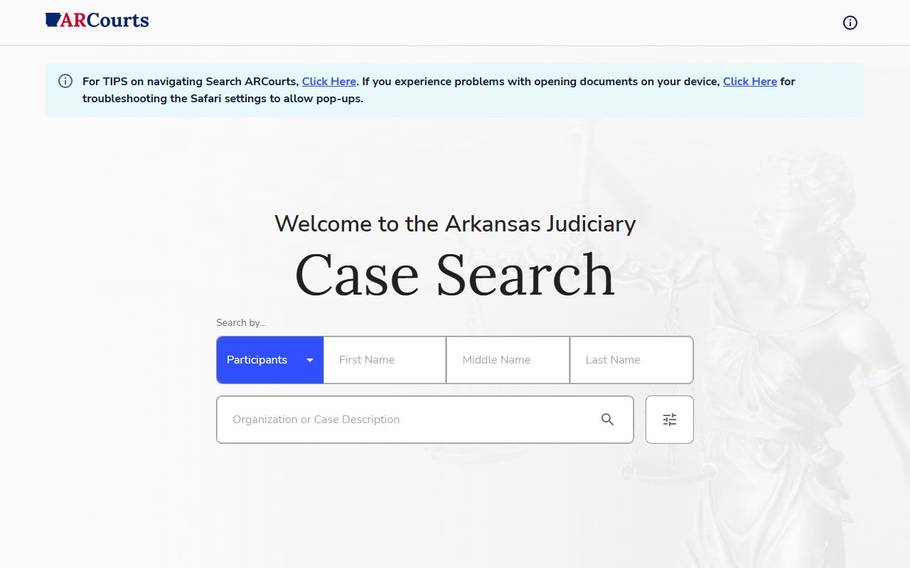 Phillips County court records after arrest Search ARCourts case search screen