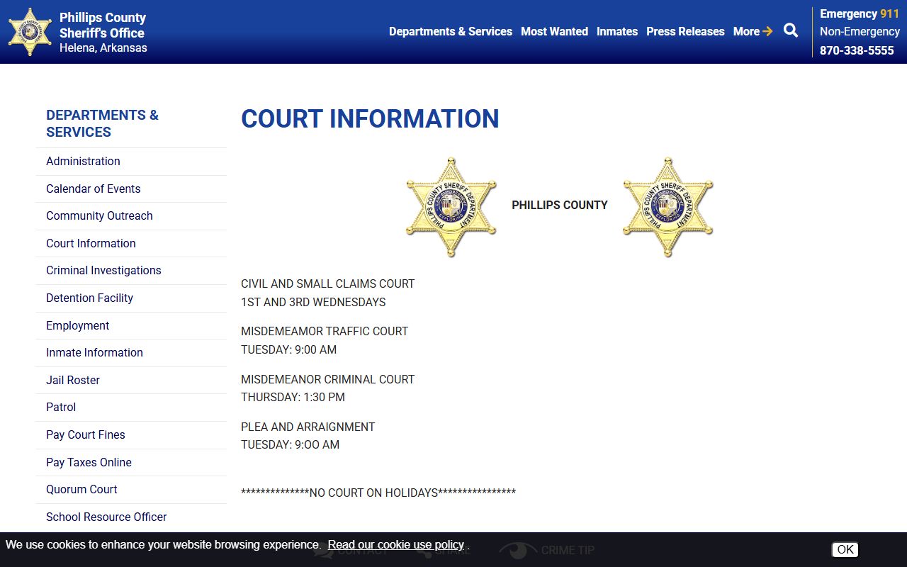 Phillips County court records after jail arrest court schedule page