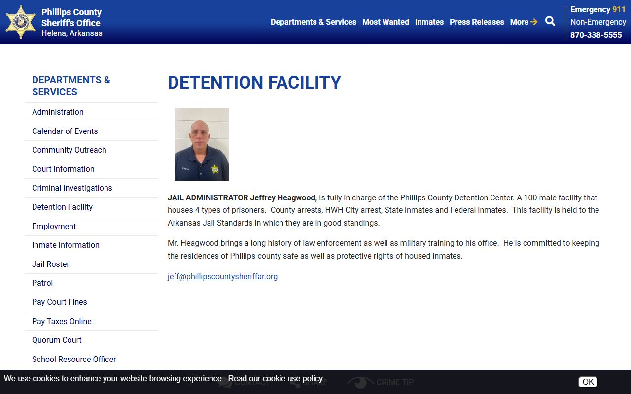 Phillips County Detention Center facility page and inmate custody information