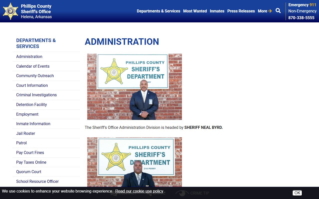 Phillips County Detention Center administration and jail staff roles